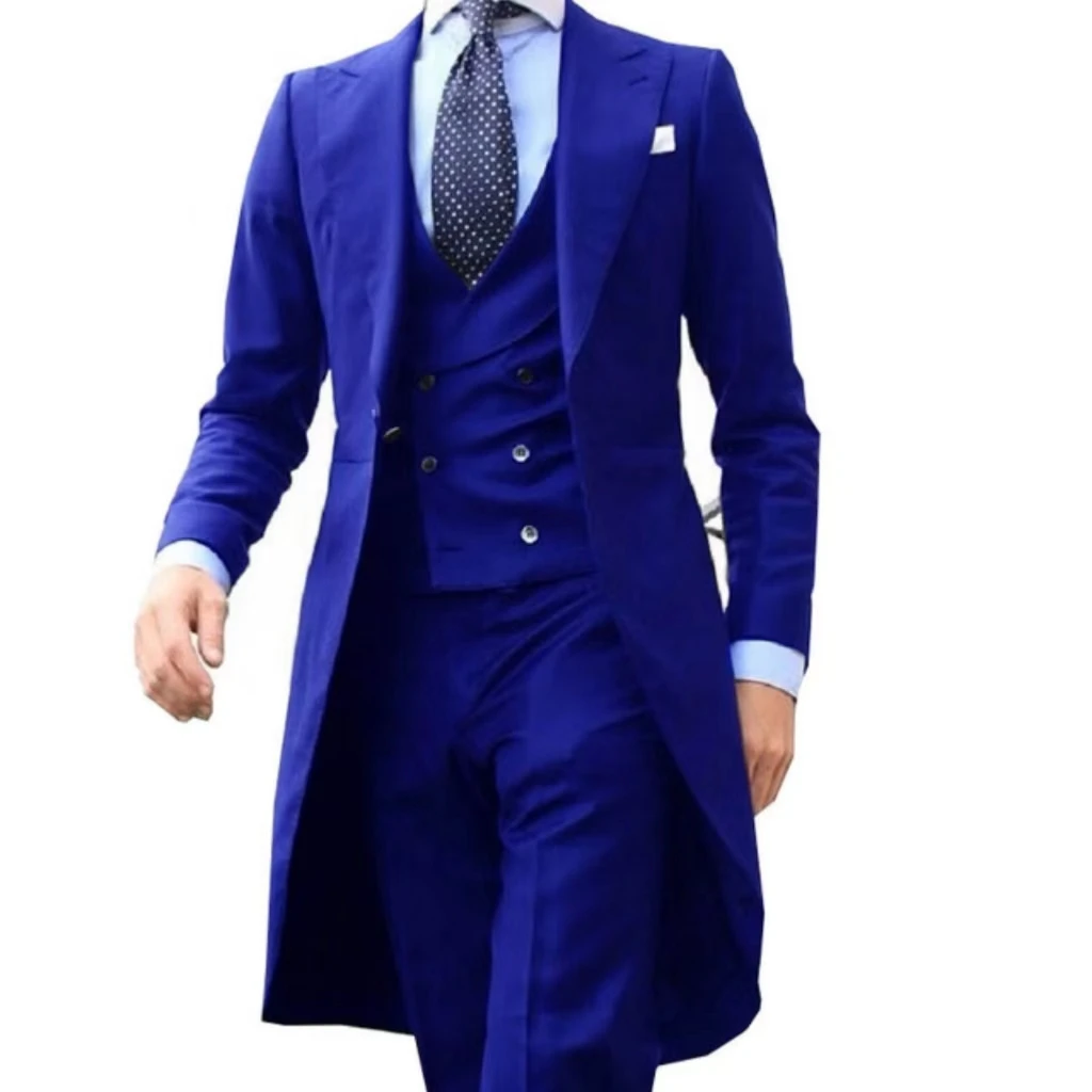 Color: green, Size: XS - Elegant man suit Slim Fit Suit Luxury Formal Tuxedos Wedding 3 Pieces Blazer Vest Pants Set Long Tail Coat One Button Custom