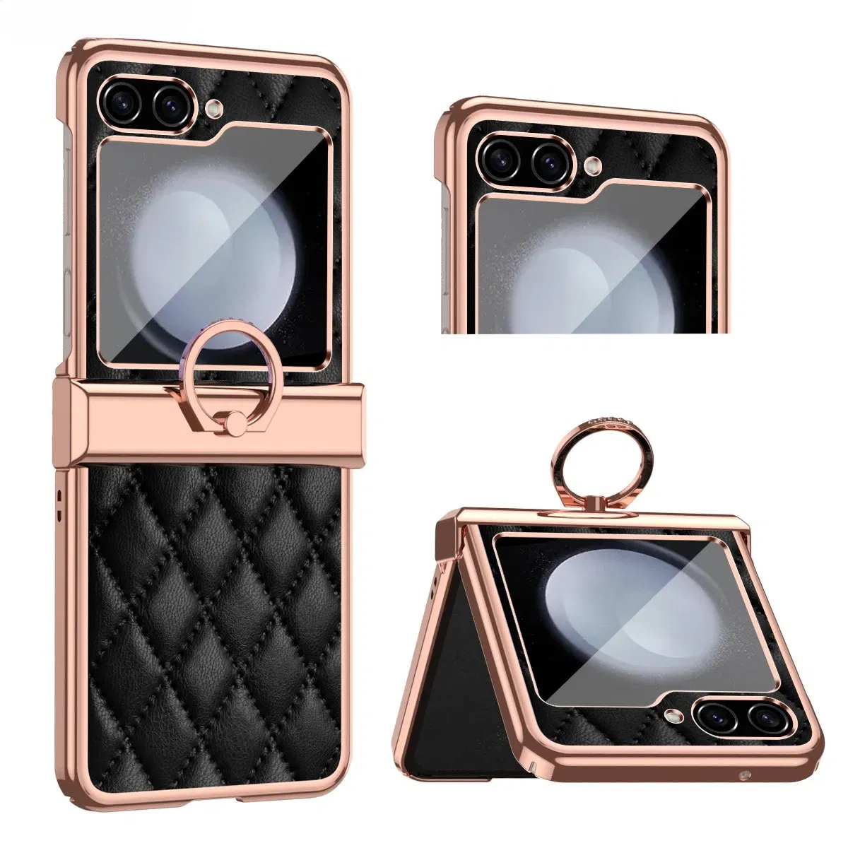 Color: PURPLE, Material: Canvas - For Ring Holder Hinge Protection Leather Case For Samsung Galaxy Z Flip 5 5G Small Fragrant Wind Shockproof Cover for Z Flip5