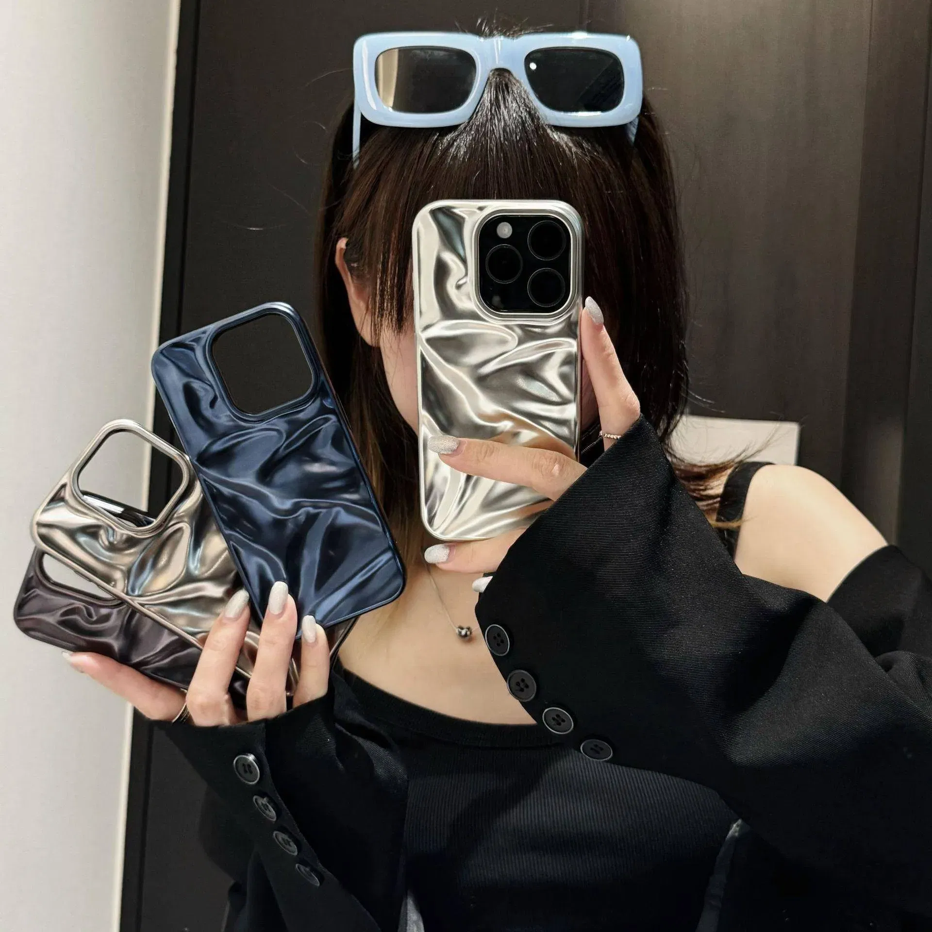 Color: Blue, Compatibility by Model: iPhone 12 - Soft Matte 3D Wavy Pattern Phone Case For iPhone 16 17 ProMax 17 Air 15 14 Plus 13 12 Pro Max 11 ins Water Ripple Creative Cover