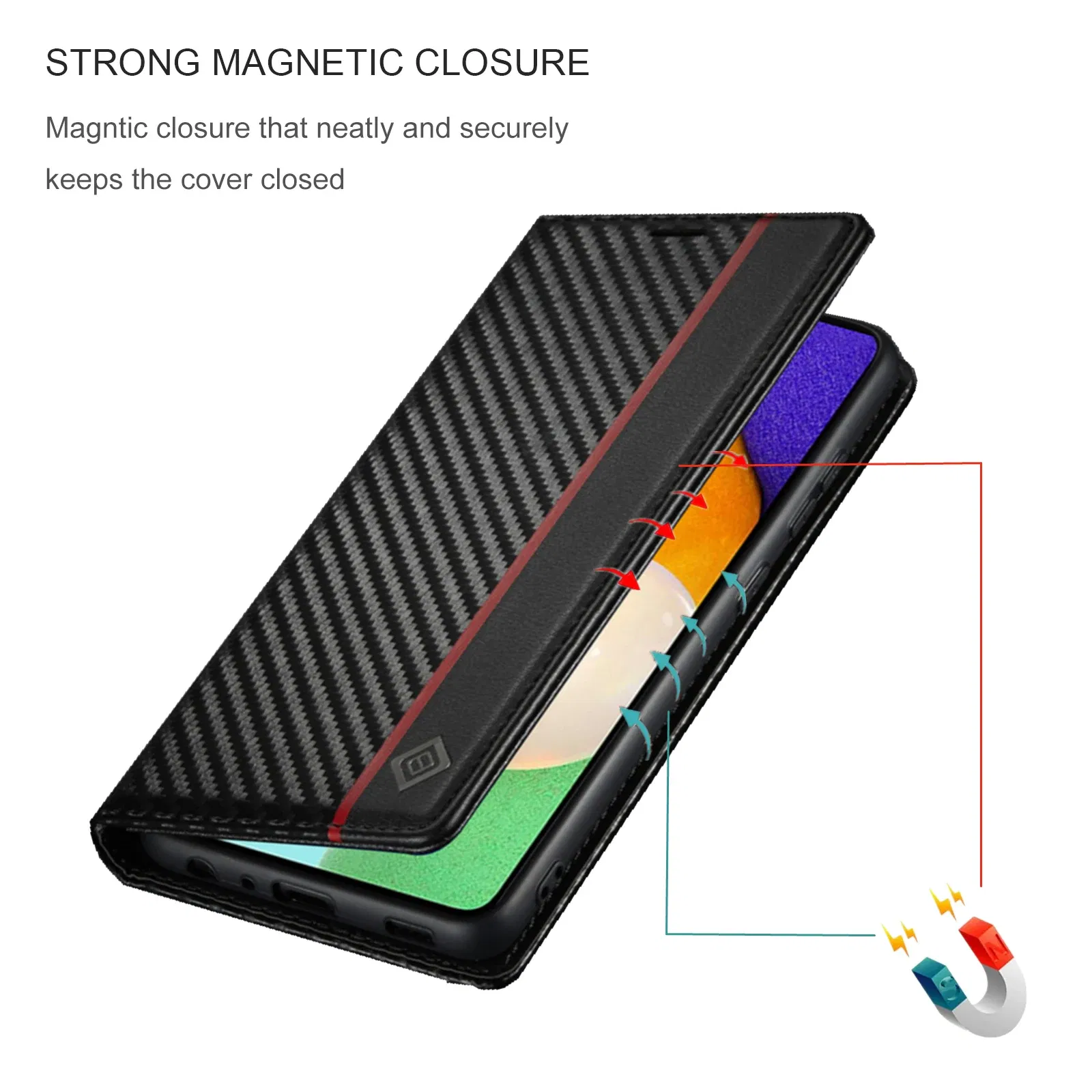 Color: Black, Material: Polyester - Carbon Fiber Leather Case for Samsung A14 A24 A34 A54 5G A13 A23 A33 A53 Galaxy A52 A72 A32 A12 A04S A02S Wallet Card Slot Cover