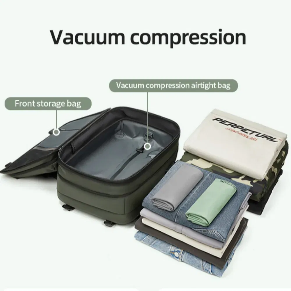 Color: Blue - Vacpack Vacuum Compression Backpack Airback with Pump Men Waterproof Expandable Carry On Travel Backpack 17 inch Laptop Backpack