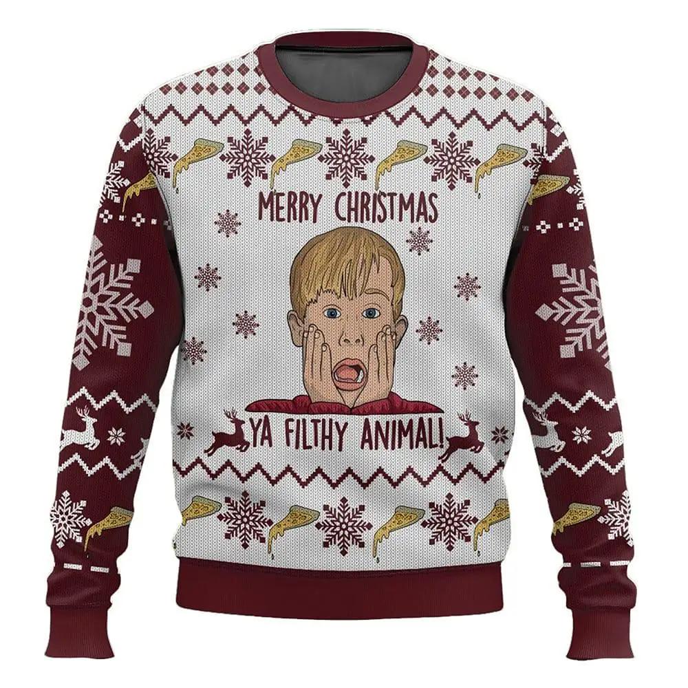 Color: Beige, Size: 4XL - New Style Sweatshirt For Spending Christmas Alone At Home Ugly Christmas Pullover 2026 Fashionable Casual Couple Sweatshirts