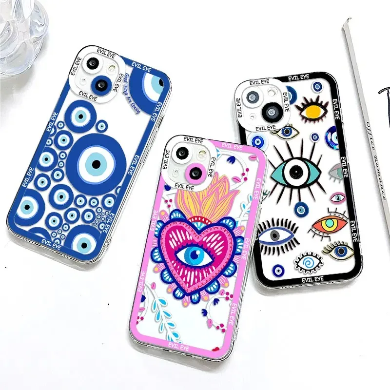 Color: black, Material: Neoprene - Blue Evil Eye Phone Case For Samsung Galaxy S10 S20 S21 S22 S23 S24 FE Plus Ultra Note 20 Transparent TPU Case