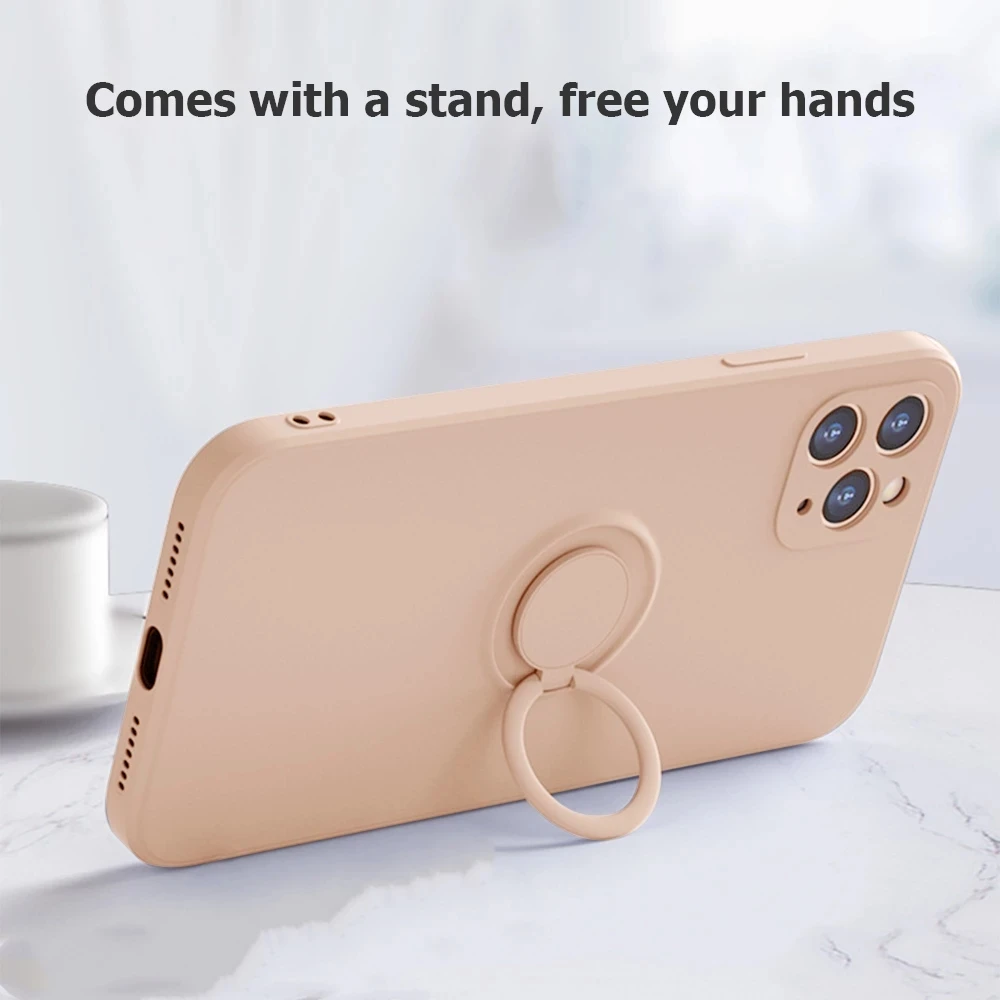 Material: Plastic, Color: Brown, Ships From: CN - With Ring Holder Shockproof Case For IPhone 15 14 13 12 11 Pro Xs Max Xr SE2/SE3 8 7 Plus Silicone TPU Soft Back Cover