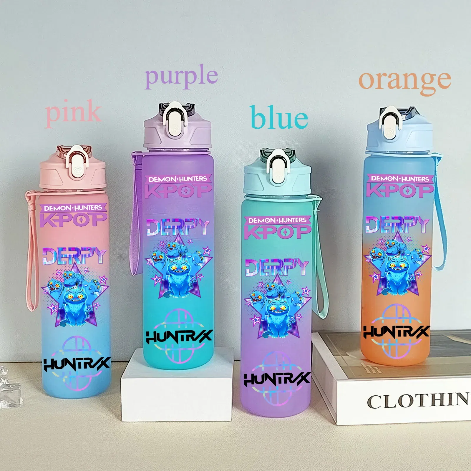Color: Silver, Size: 12cm - 750ML K-pop Demon Hunters HUNTR X Rumi Mira Zoey Jinu Celine Kpop Plastic Water Cup K Pop Drinking Bottle School Huntrix Gourde