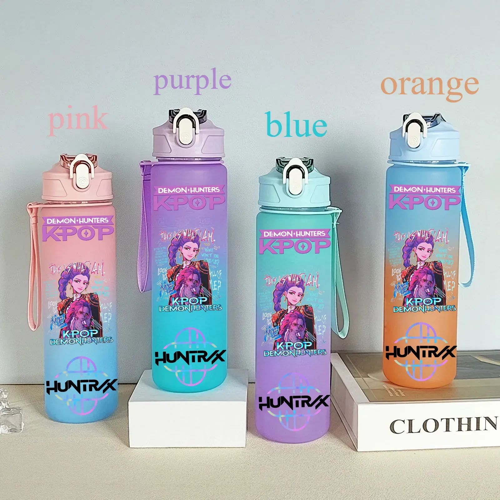 Color: Silver, Size: 12cm - 750ML K-pop Demon Hunters HUNTR X Rumi Mira Zoey Jinu Celine Kpop Plastic Water Cup K Pop Drinking Bottle School Huntrix Gourde