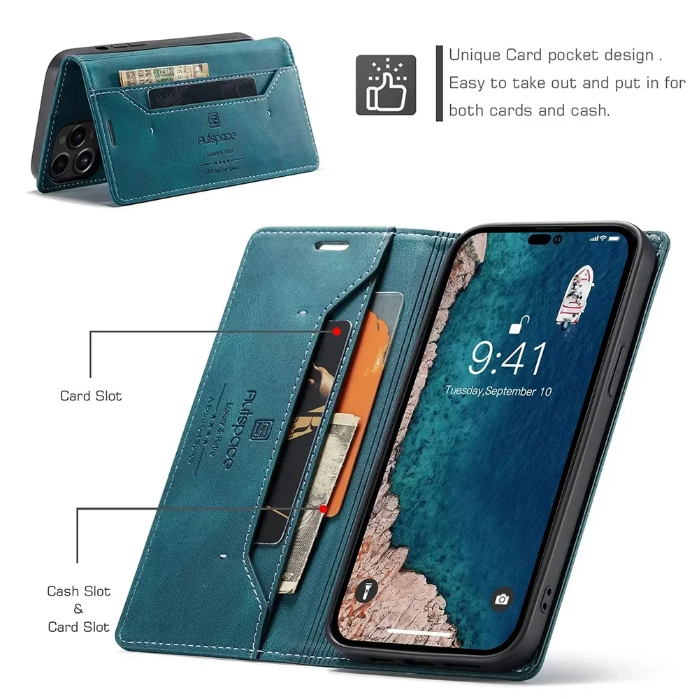 Color: Coffee, Material: Leather - Leather Cases for IPhone 16 15 14 13 12 11 Pro Max XR XS Max 8 7 6s Plus SE 2022 2020 Wallet Folio Flip Cover Rfid Blocking