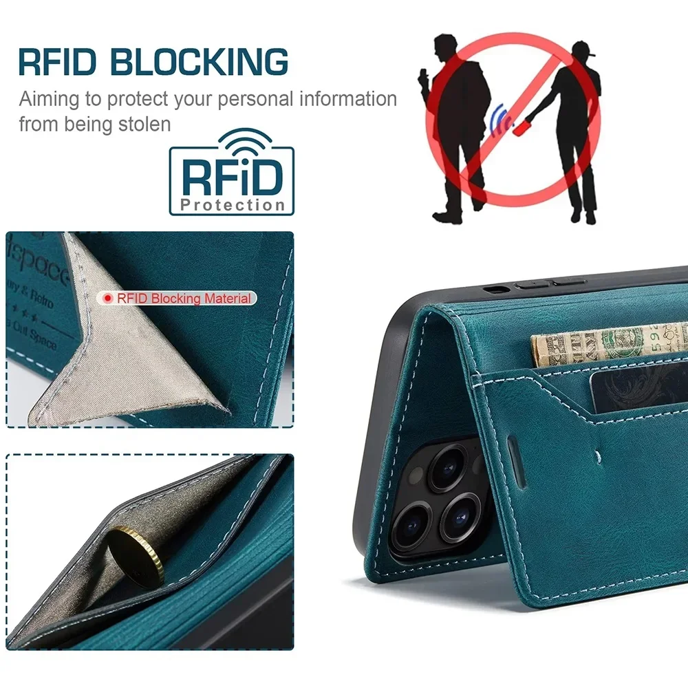 Color: Coffee, Material: Leather - Leather Cases for IPhone 16 15 14 13 12 11 Pro Max XR XS Max 8 7 6s Plus SE 2022 2020 Wallet Folio Flip Cover Rfid Blocking