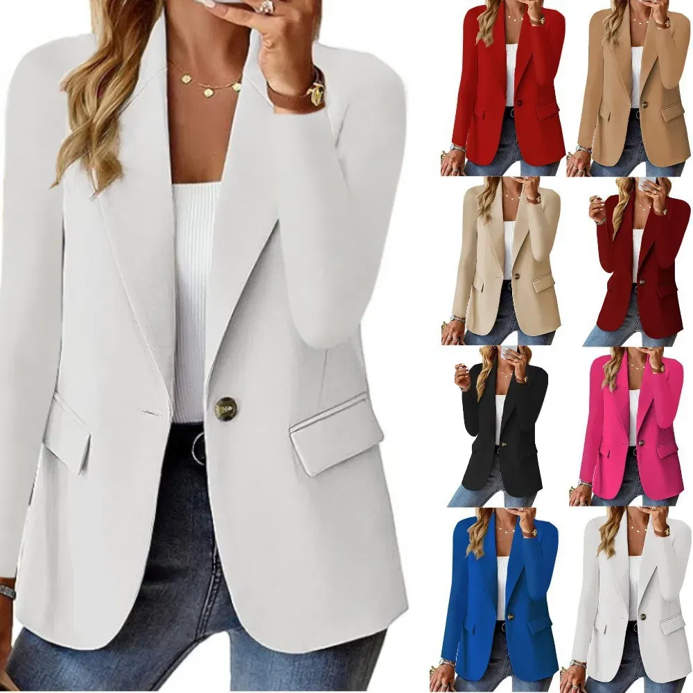 Color: Burgundy, Size: S - Womens Spring Winter Down Full Long Sleeve Coat Autumn Blazer Button Outwear Suit Cardigan Female