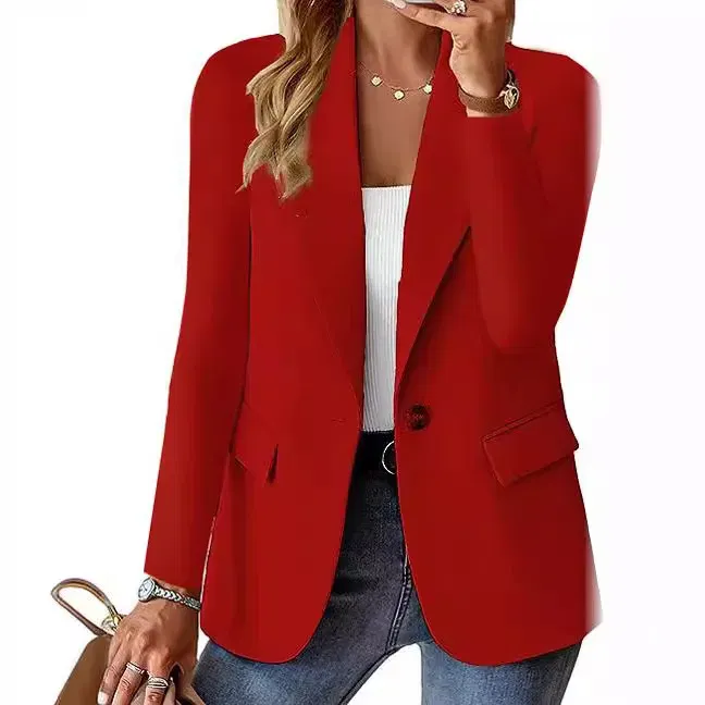 Color: Burgundy, Size: S - Womens Spring Winter Down Full Long Sleeve Coat Autumn Blazer Button Outwear Suit Cardigan Female