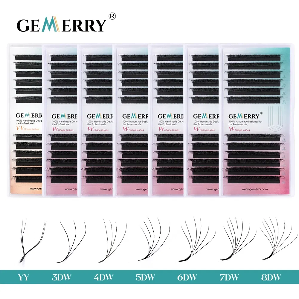 Color: Black & Silver, Curl: D, Thickness: 0.07mm, Length: 17mm, Ships From: CHINA - Gemerry YY Shaped Eyelash Extension Automatic Flowering W Shape Bloom 3D 4D 5D 6D 8D Premade Fans Eyelash Makeup Volume Lashes