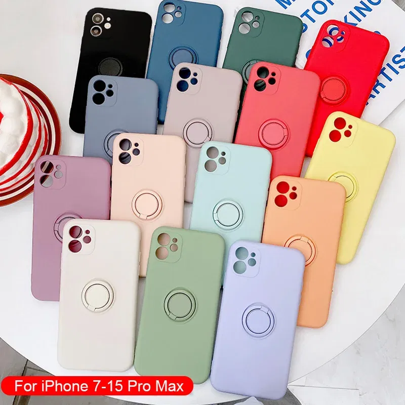 Material: tpu, Color: Ivory, Ships From: CN - With Ring Holder Shockproof Case For IPhone 15 14 13 12 11 Pro Xs Max Xr SE2/SE3 8 7 Plus Silicone TPU Soft Back Cover