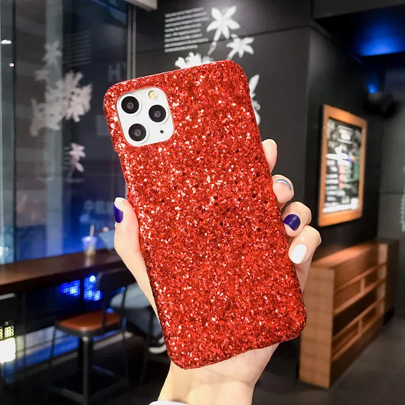 Color: Red, Material: Silicon - Hard Shiny Diamond Girly Phone Case for iPhone 11 12 13 14 15 Pro Max 14 15Plus