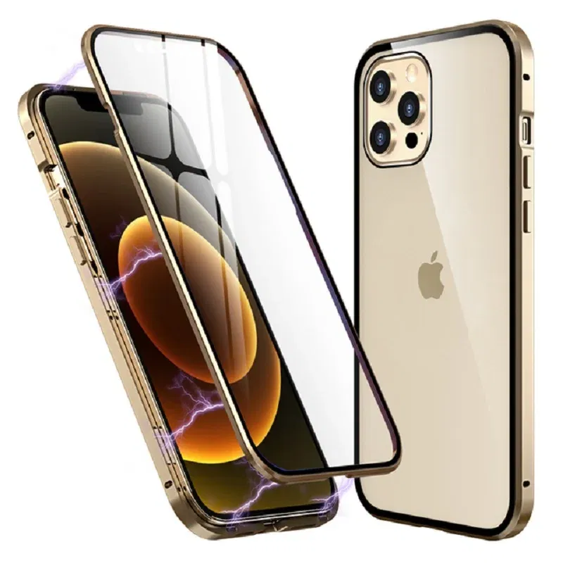 Color: Red, Material: PP - Magnetic Metal Case For iPhone 15 14 13 12 11 Pro 14Pro Max XS X XR 7 8 14Plus 12 Mini SE 2020 Double Sided Tempered Glass Cover