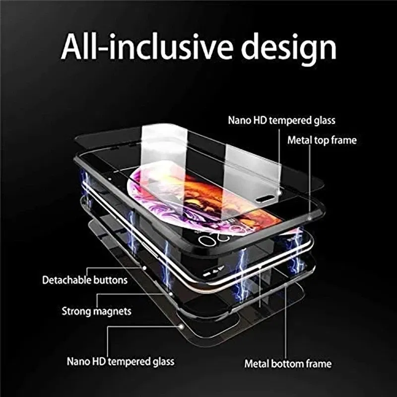 Color: Red, Material: PP - Magnetic Metal Case For iPhone 15 14 13 12 11 Pro 14Pro Max XS X XR 7 8 14Plus 12 Mini SE 2020 Double Sided Tempered Glass Cover