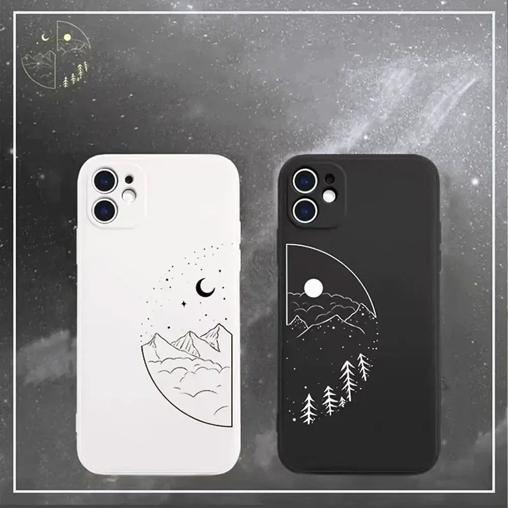 Color: Clear, Material: PC - Couple Black and White Love Sun Moon Case For Samsung Galaxy S10 S20 S21 S22 S23 S24 FE Plus Ultra Note 20 Silicone Phone Case