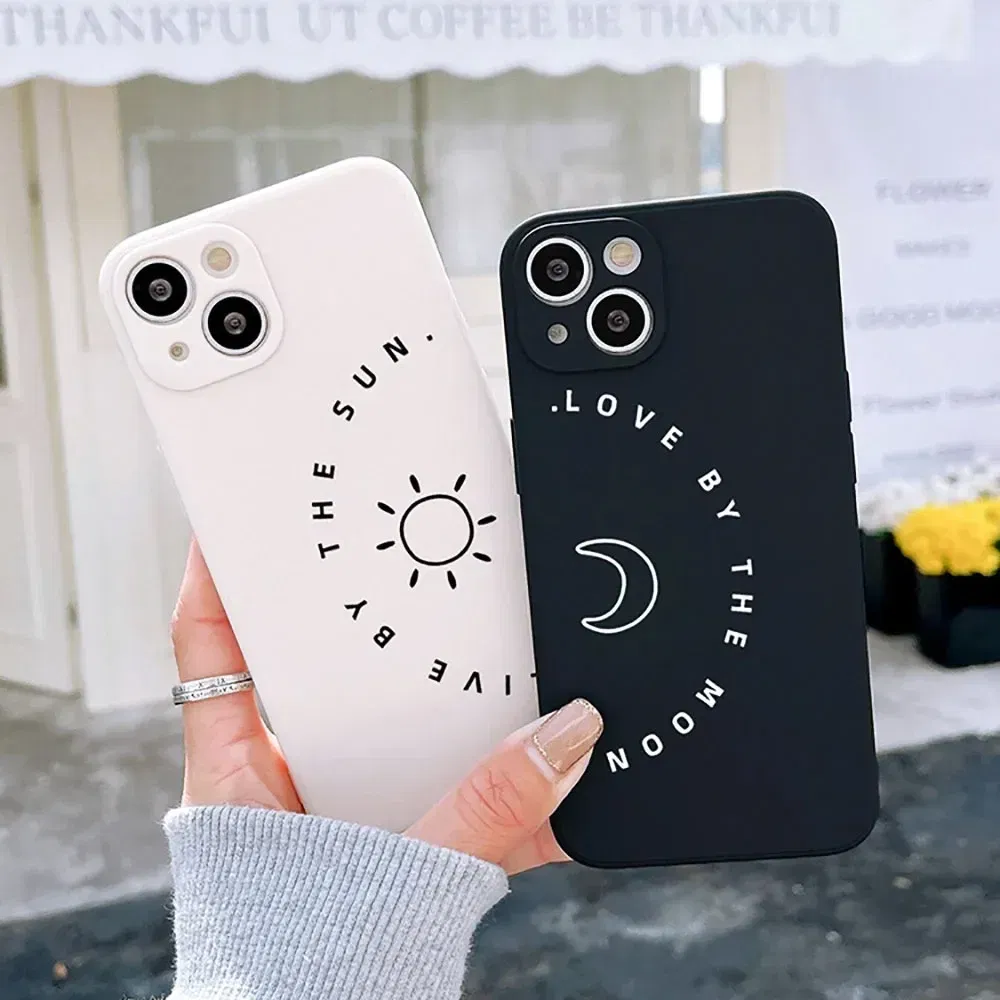 Color: Clear, Material: PC - Couple Black and White Love Sun Moon Case For Samsung Galaxy S10 S20 S21 S22 S23 S24 FE Plus Ultra Note 20 Silicone Phone Case