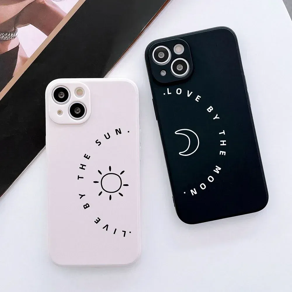 Color: Clear, Material: PC - Couple Black and White Love Sun Moon Case For Samsung Galaxy S10 S20 S21 S22 S23 S24 FE Plus Ultra Note 20 Silicone Phone Case