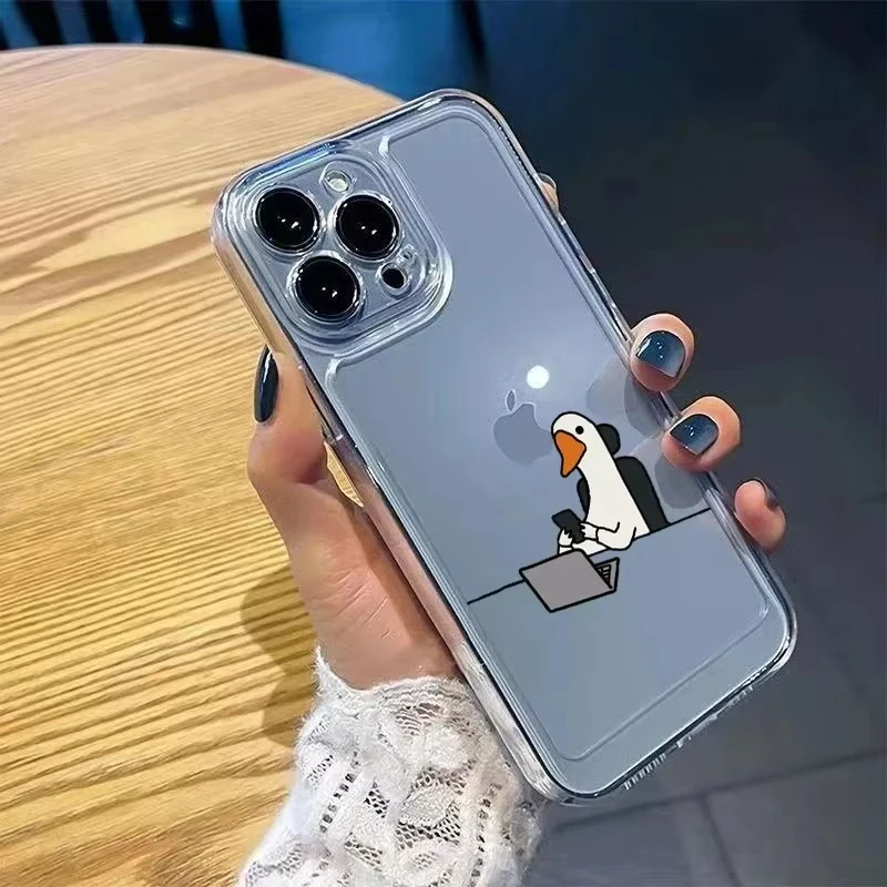 Color: Beige, Compatibility by Model: iPhone 16 Pro - Cute Duck Phone Case For iPhone 16 15 14 13 12 11 Pro Max XS X XR 7 8 Plus Mini SE 2020 2022 Mobile Funda Transparent