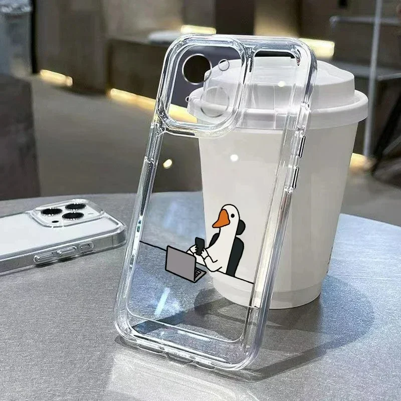 Color: Beige, Compatibility by Model: iPhone 16 Pro - Cute Duck Phone Case For iPhone 16 15 14 13 12 11 Pro Max XS X XR 7 8 Plus Mini SE 2020 2022 Mobile Funda Transparent