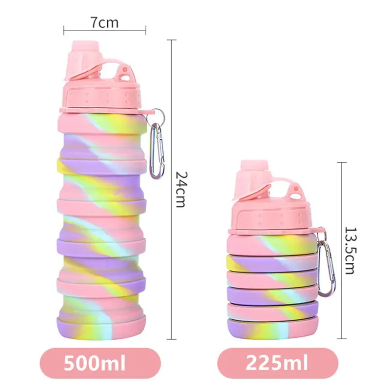 Color: black, Capacity: 0.5L - Portable Silicone Foldable Water Bottle, Outdoor Sports, Mountaineering, Riding, New, 2024