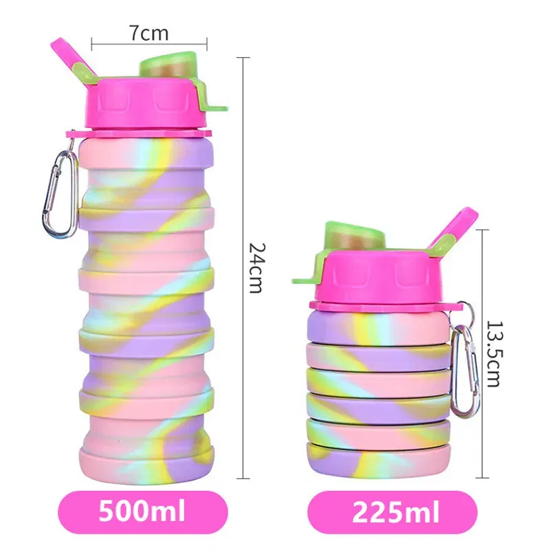 Color: black, Capacity: 0.5L - Portable Silicone Foldable Water Bottle, Outdoor Sports, Mountaineering, Riding, New, 2024