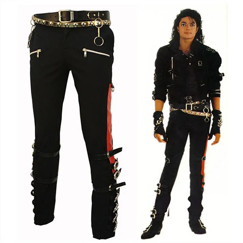 Color: SKY BLUE, Size: 39 - Punk Michael Jackson BAD Pants Trousers and Belt in1990'S