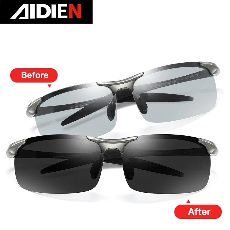 Lenses Color: Yellow, Frame Color: Emerald Green - Myopia Photochromic Sunglasses Diopter Polarized Driving Goggle Men Chameleon Change Color transition Prescription Sun Glasses