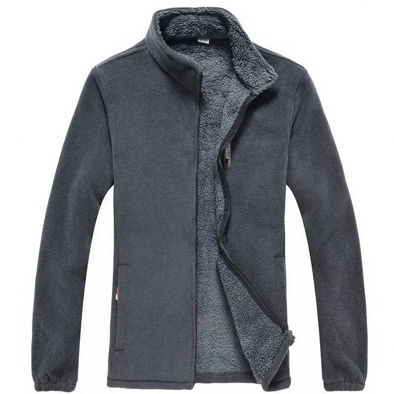 Color: GRAY, Size: 4XL - Men's Fleece Zip Up Outerwear Zipper Fleece-lined Stand Collar Thickened Outdoor Jacket Windproof Polar Fleece Coldproof Jackets