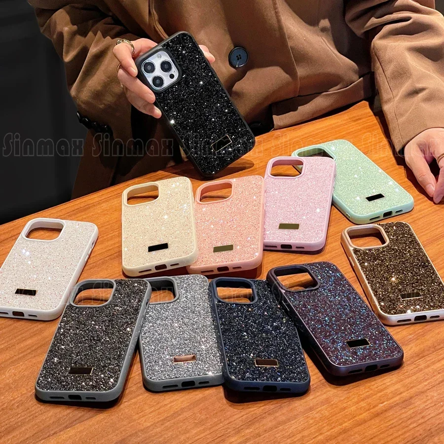 Color: Silver, Material: ABS - Bling Glitter Phone Case For iPhone 16 15 14 13 12 Pro Max 11 Vogue Protective Soft Diamond Cover Coque Funda