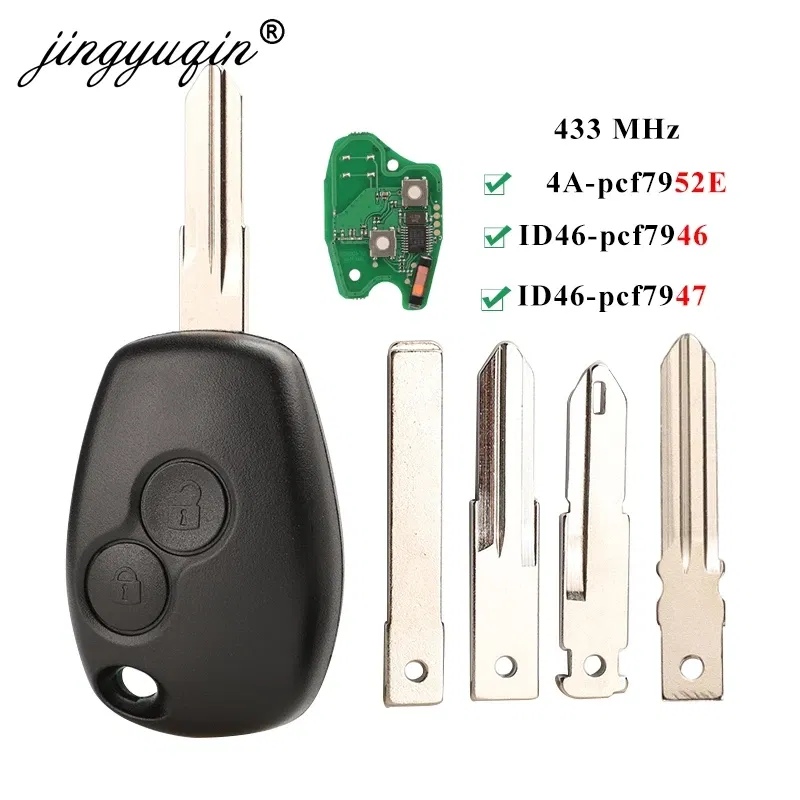 Color: Blue, Number of Buttons: 2 Buttons - jingyuqin 2BTN Remote Key For Renault Duster Modus Clio 3 Twingo DACIA Logan Sandero Kangoo 433MHz PCF7946 PCF7947 pcf7952E Chip