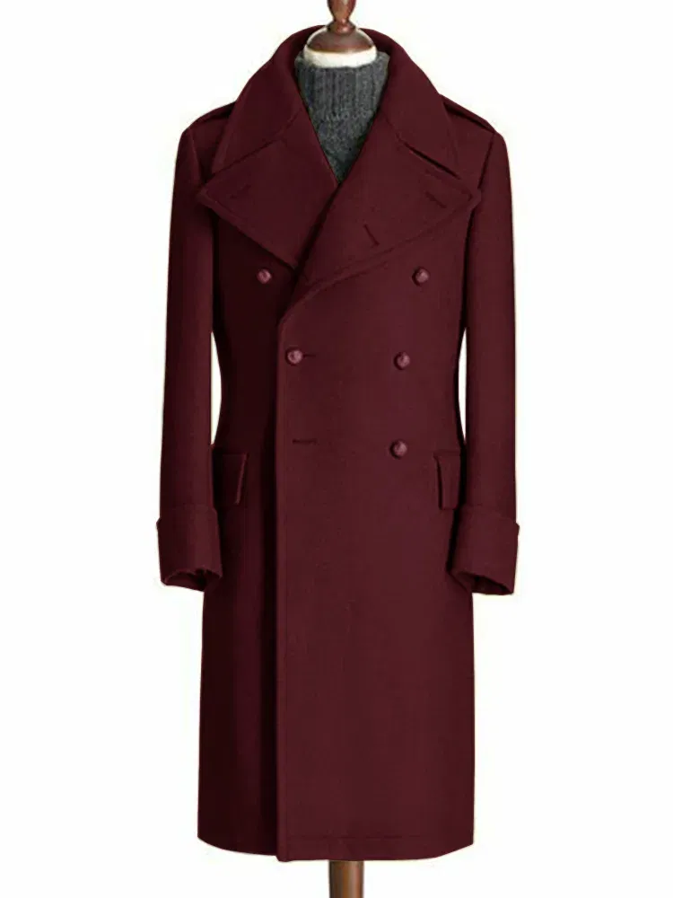 Color: Burgundy, Size: XL - Windbreak Men's Jacket Wool Long Coat Lapel Double Breasted Men's Trench Coats Windbreakers Jackets Man Winter 2023 Martens Male