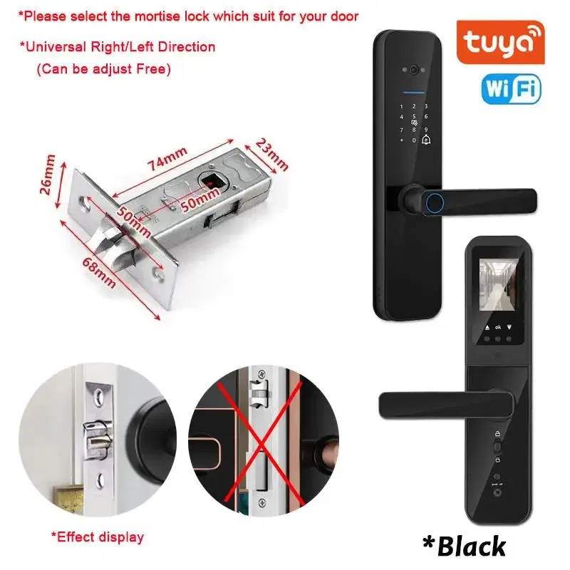 Color: RED, Ships From: CHINA - New! Tuya Wifi Digital Electronic Smart Door Lock With Biometric Camera Fingerprint Smart Card Password Key Unlock