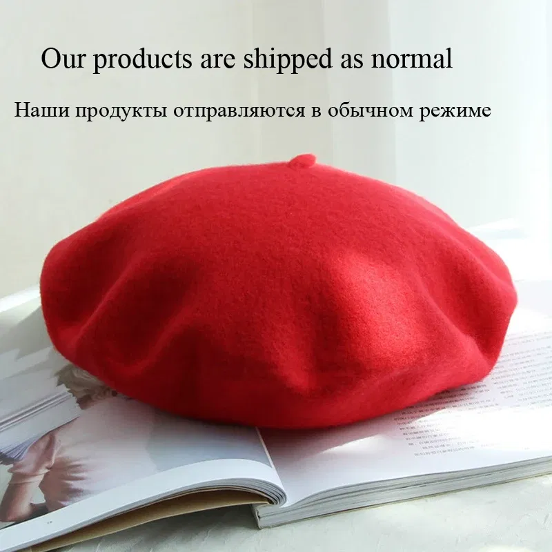 Color: SKY BLUE, Hat Size: One Size - Wool Thick Berets Artist French Beret Women Painter Hat Girls Female Warm Walking Cap