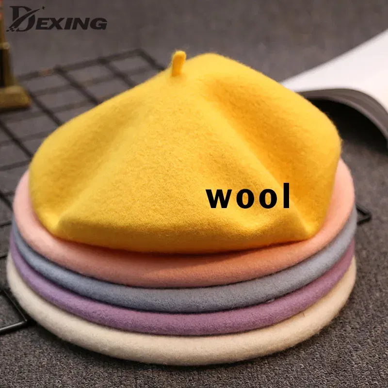 Color: SKY BLUE, Hat Size: One Size - Wool Thick Berets Artist French Beret Women Painter Hat Girls Female Warm Walking Cap