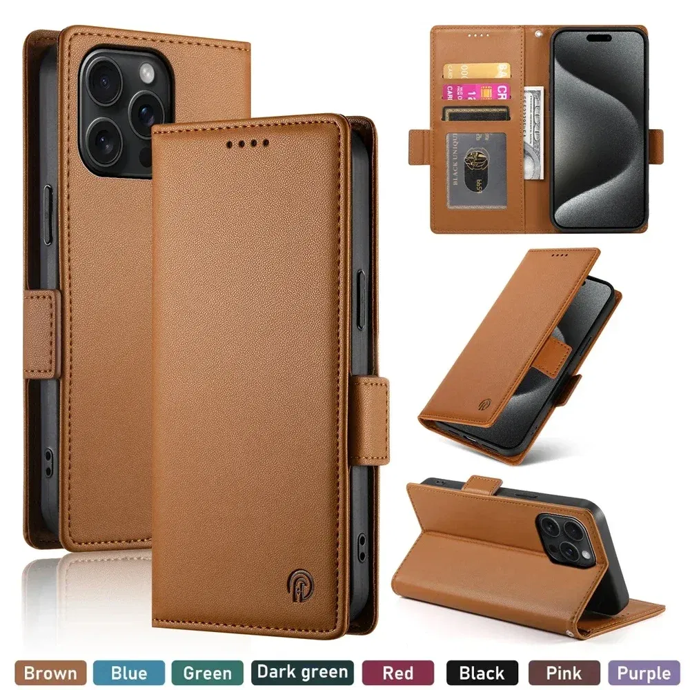 Color: green, Material: Leather - PU Leather Flip Phone Case For iPhone 16 15 Pro Max 16E 14 13 1211 XS Max XR X 8 7 Plus SE KickStand Cards Solt Wallet Cover