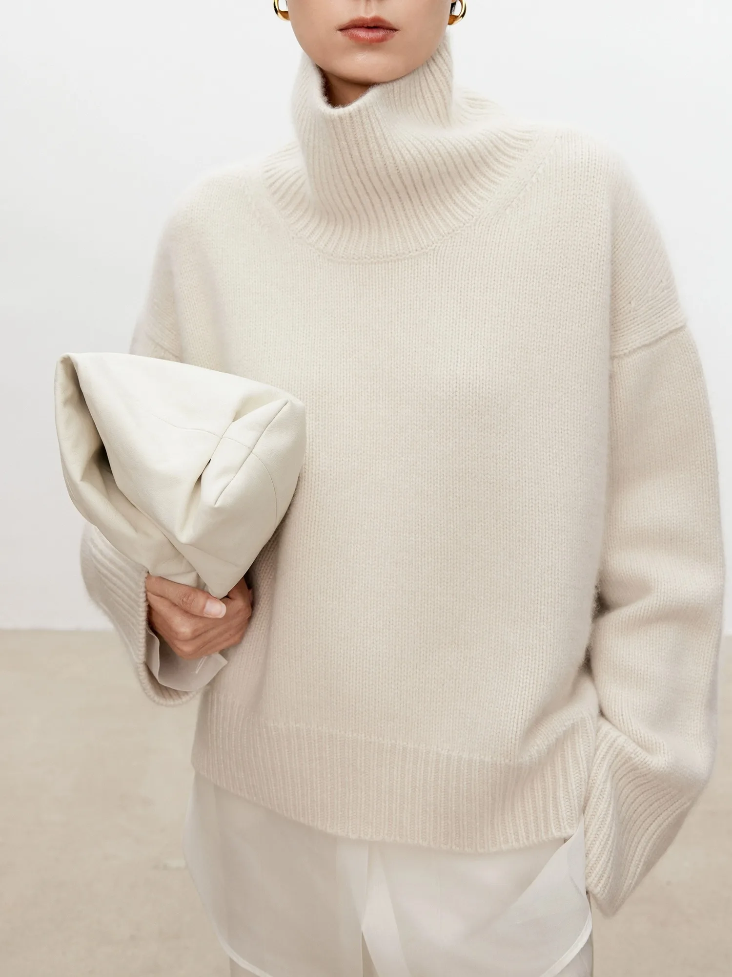 Color: army green, Size: S, Ships From: CHINA - Turtleneck pure cashmere sweater female loose and thick languid lazy wind pullover sweater knitting base WOOL sweater