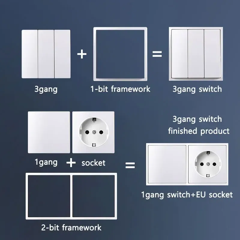 Color: WHITE - YINKA Plastic Panel Korean Standard Switch Frame Wall Switch Wall Socket TV Satellite 220V 1234GANG DIY Plastic Frame Part White