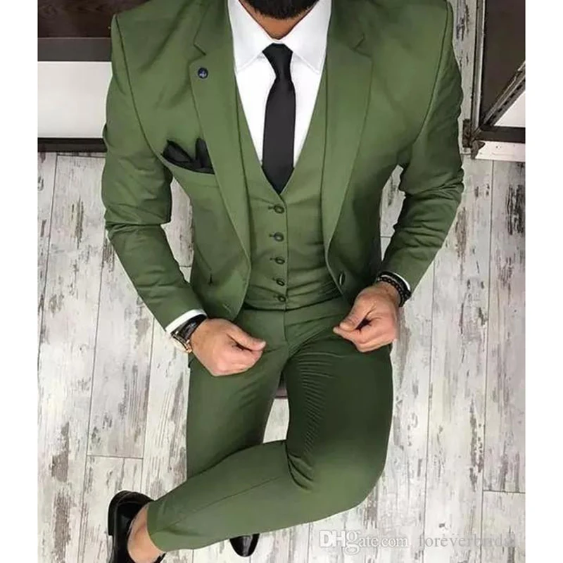 Color: MULTI, Size: 5XL - Latest Olive Green Men Suits for Groom 3 Piece Classic Wedding Tuxedo Notched Lapel Best Man Slim Fit Blazer trajes de hombre