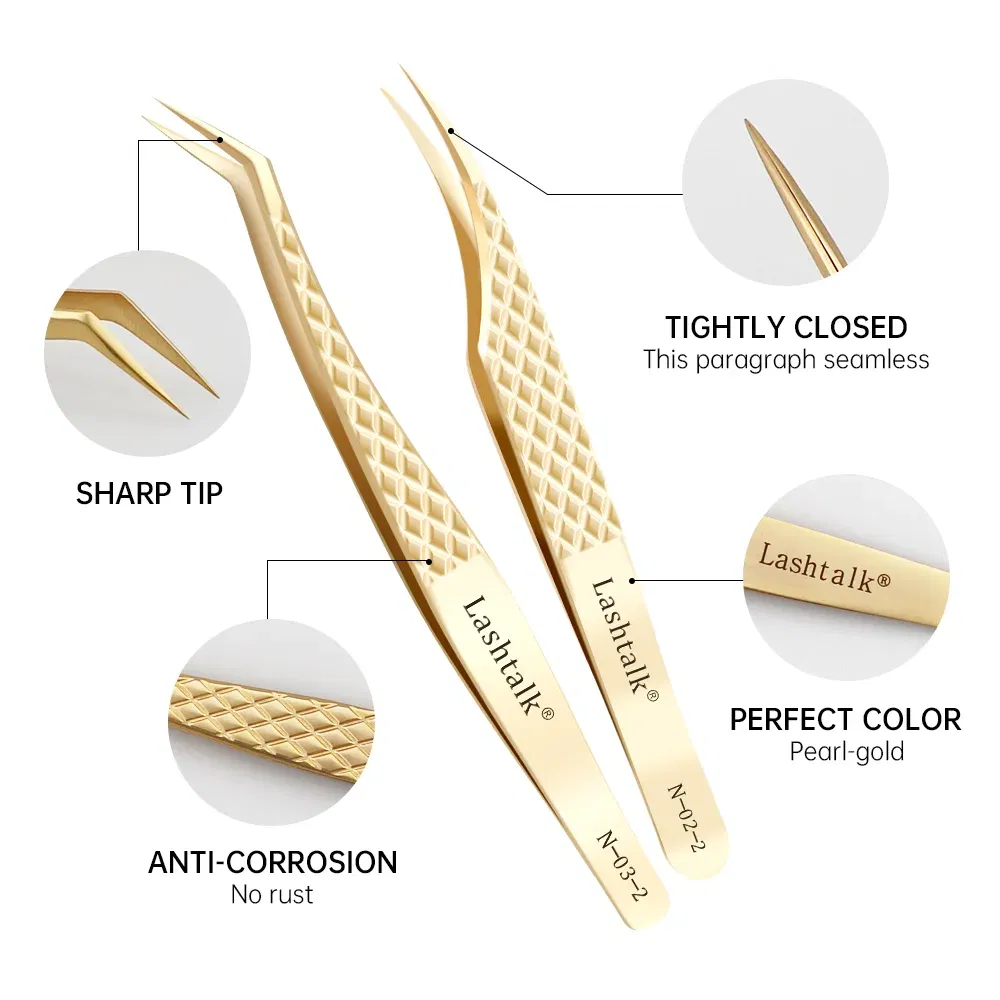 Color: Rose Red - Lashtalk Eyelash Extension Tweezers Makeup Tools From Nagaraku Stainless Steel Non-magnetic Volume FakeLashes Supplies Accurate
