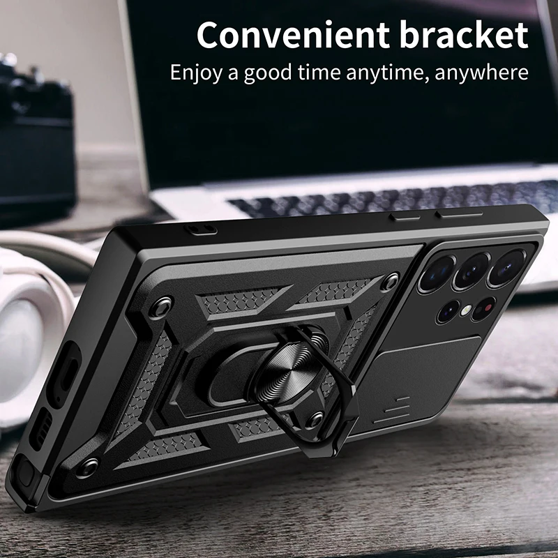 Material: ABS, Color: Pink - Shockproof Armor Case For Samsung Galaxy S20 S21 S22 S23 S24 Plus Ultra FE With Car Magnetic Ring Holder Phone Cover