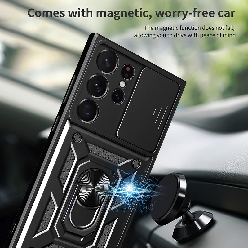 Material: ABS, Color: Pink - Shockproof Armor Case For Samsung Galaxy S20 S21 S22 S23 S24 Plus Ultra FE With Car Magnetic Ring Holder Phone Cover