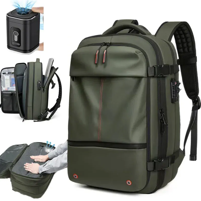 Color: PURPLE - Vacpack Vacuum Compression Backpack Airback with Pump Men Waterproof Expandable Carry On Travel Backpack 17 inch Laptop Backpack