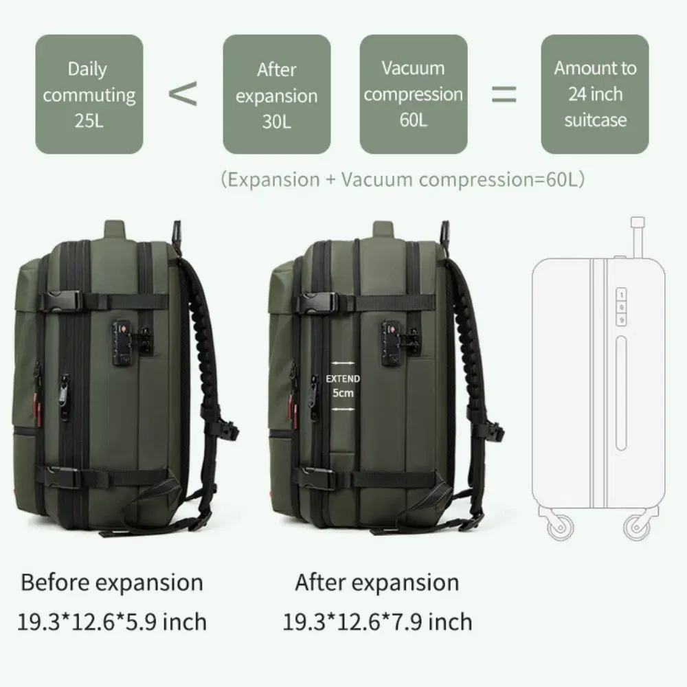 Color: PURPLE - Vacpack Vacuum Compression Backpack Airback with Pump Men Waterproof Expandable Carry On Travel Backpack 17 inch Laptop Backpack