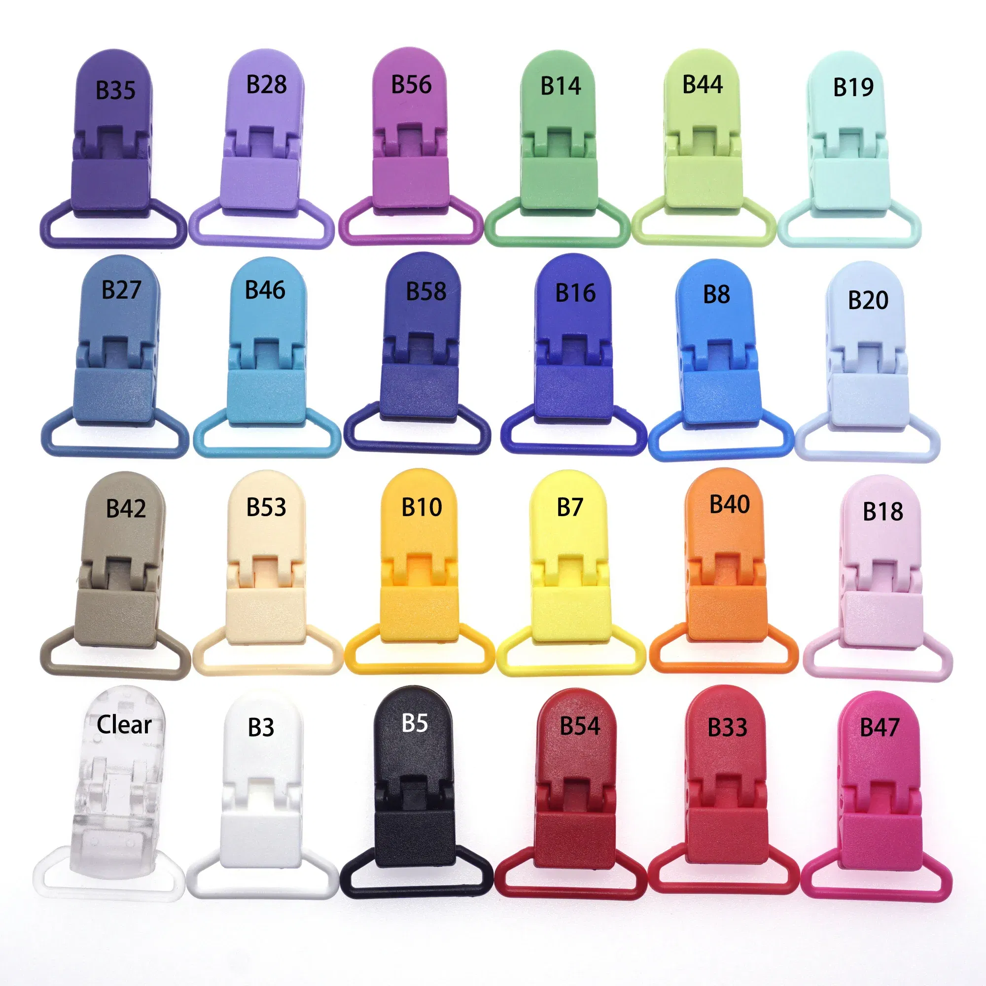 Color: multi - 48Pcs Eco-friendly Plastic Baby Pacifier Clips Holder Mix Colors Dummy Soother Bib Suspender Clip Transparent 25MM Free Shipping