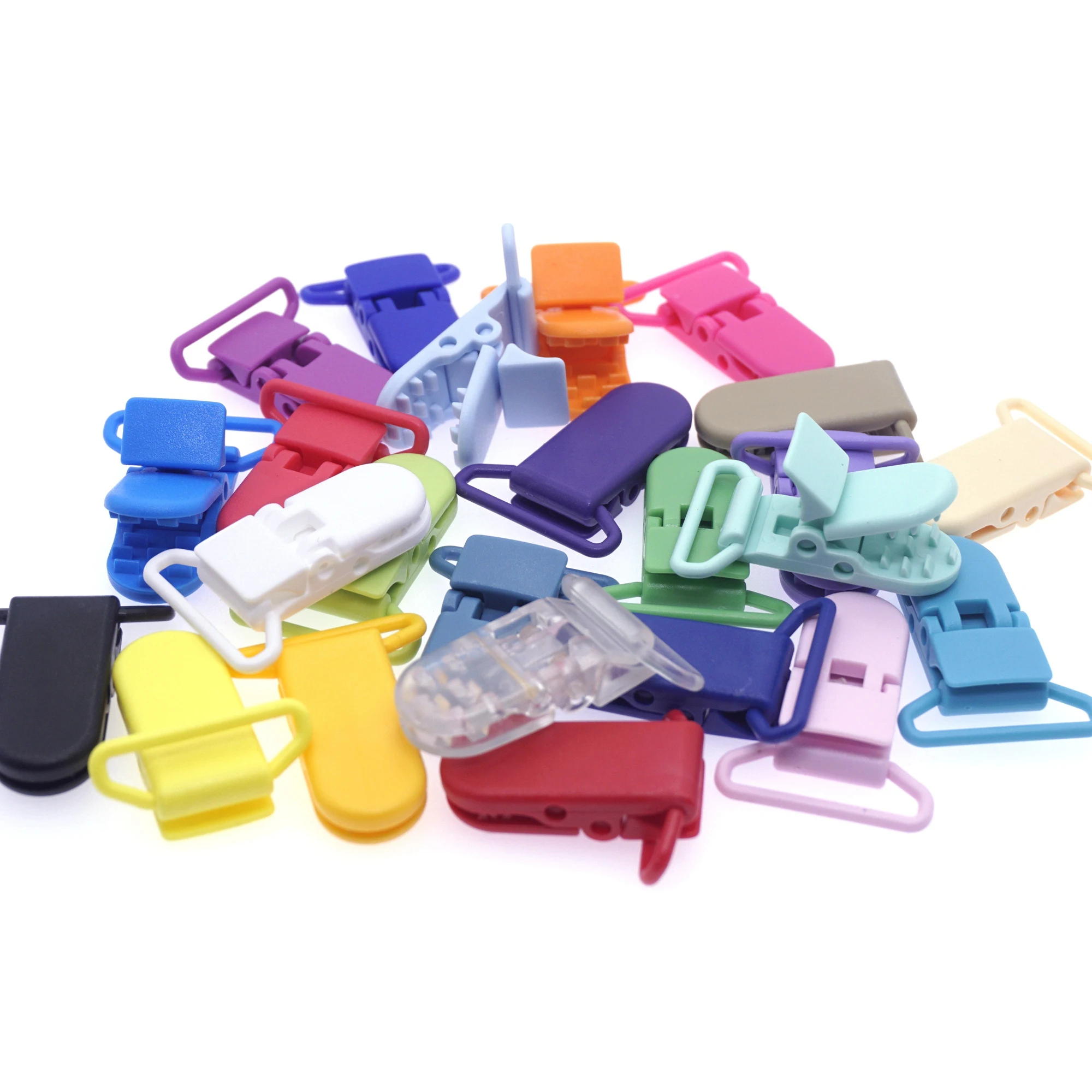 Color: multi - 48Pcs Eco-friendly Plastic Baby Pacifier Clips Holder Mix Colors Dummy Soother Bib Suspender Clip Transparent 25MM Free Shipping