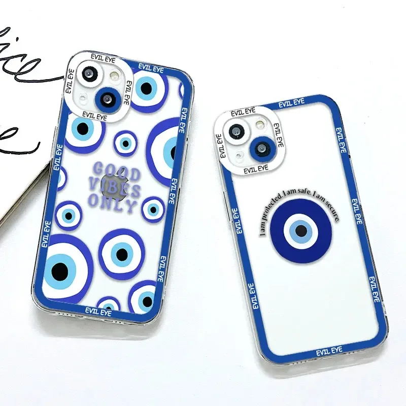 Color: Dark Grey, Material: Neoprene - Blue Evil Eye Phone Case For Samsung Galaxy S10 S20 S21 S22 S23 S24 FE Plus Ultra Note 20 Transparent TPU Case