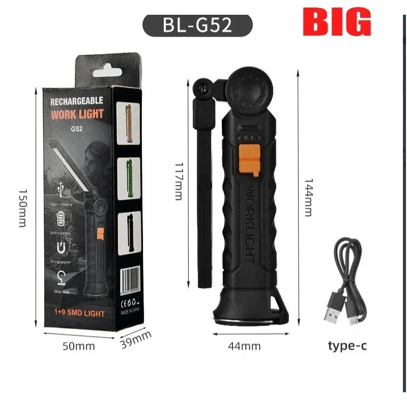 Emitting Color: green - Portable COB LED Flashlight USB Rechargeable Work Light Magnetic Lanterna Hanging Lamp with Built-in Battery Camping Torch