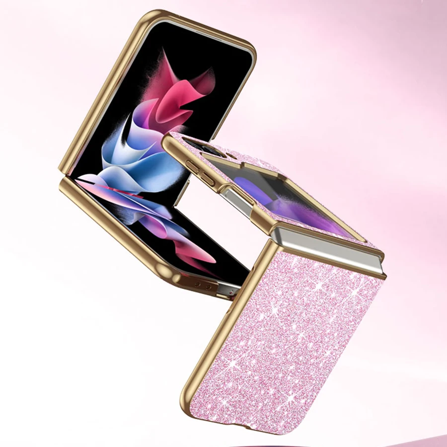 Color: Black, Material: ABS - sparkling Stylish phone case Samsung Galaxy Z Flip 5 4 5G protective cover Cell phone case for women