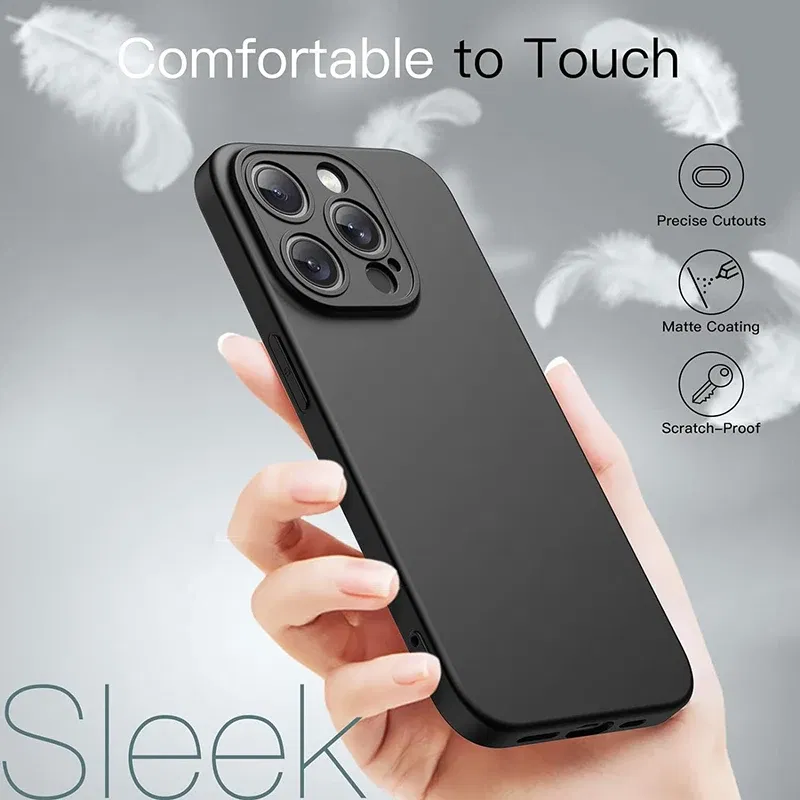Color: black, Material: Plastic - Matte Silicone Soft Case For iPhone 16 15 14 Plus 13 Mini Pro Max SE 2022 2020 Solid Black Slim Cover Fundas